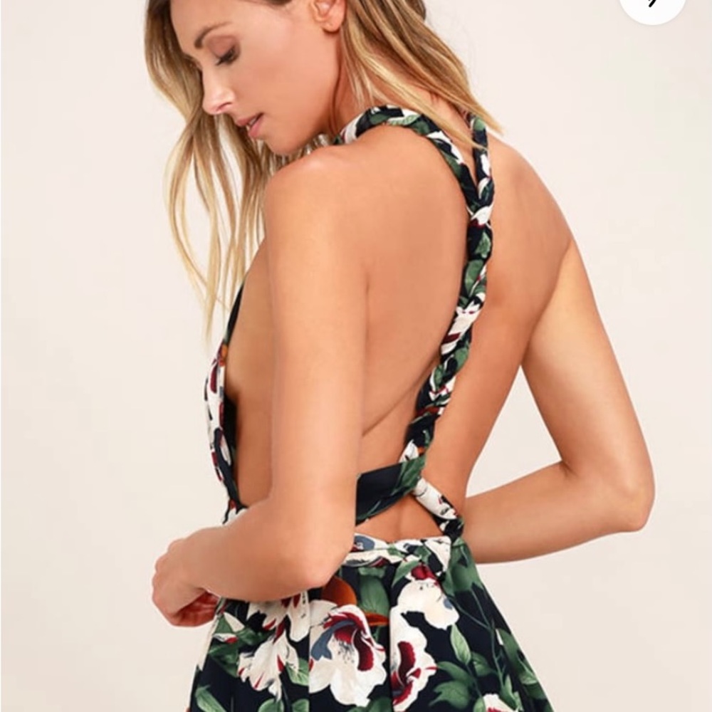 Lulus Elated Energy Midnight Blue Tropical Print Convertible Romper - Picture 7 of 9